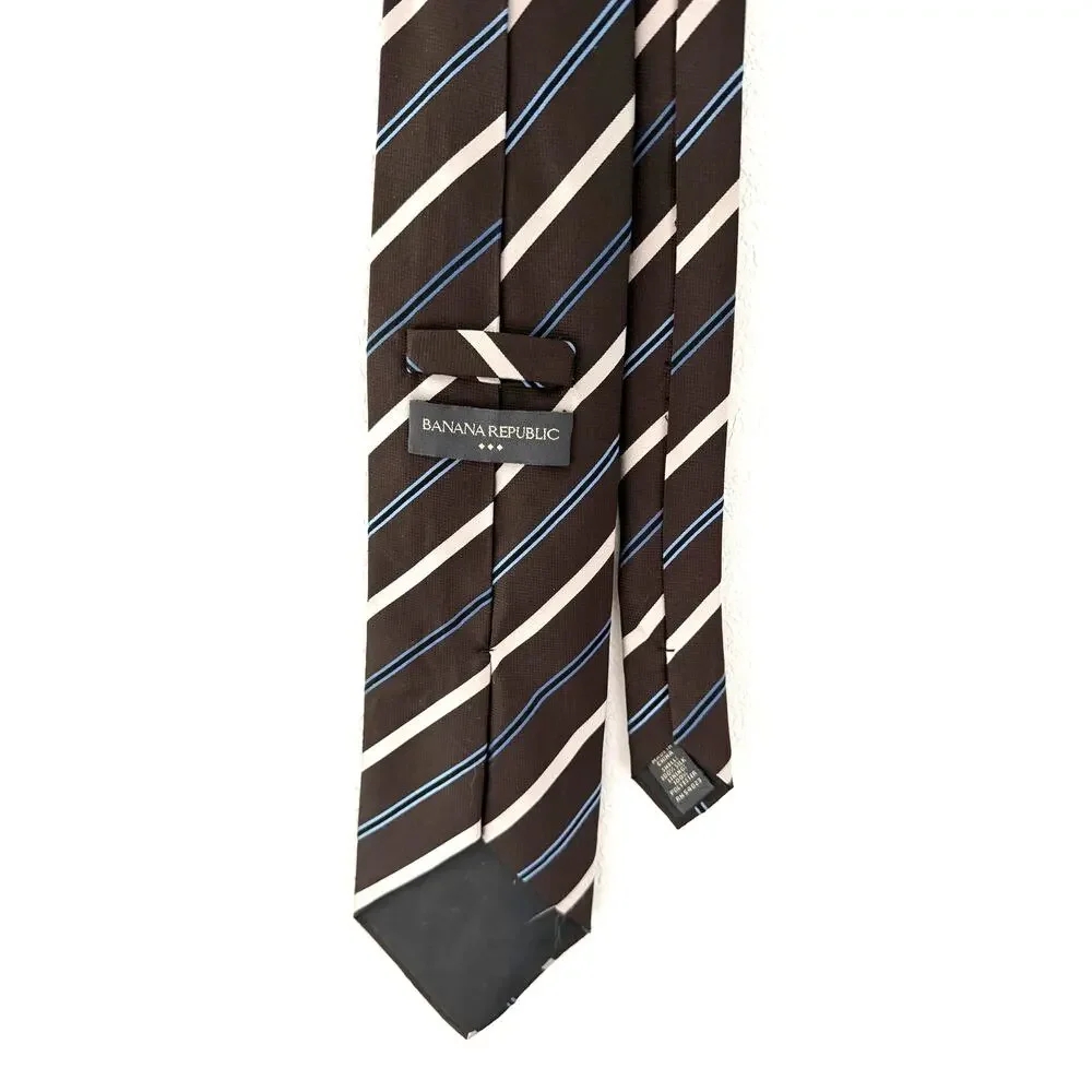 Banana Republic Brown Blue Striped Tie 100% Silk